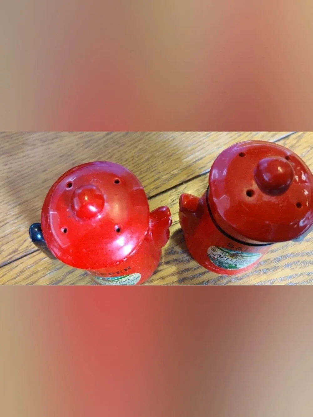Vintage Arizona Red And Black Teapot Shaped Salt And Pepper Shakers